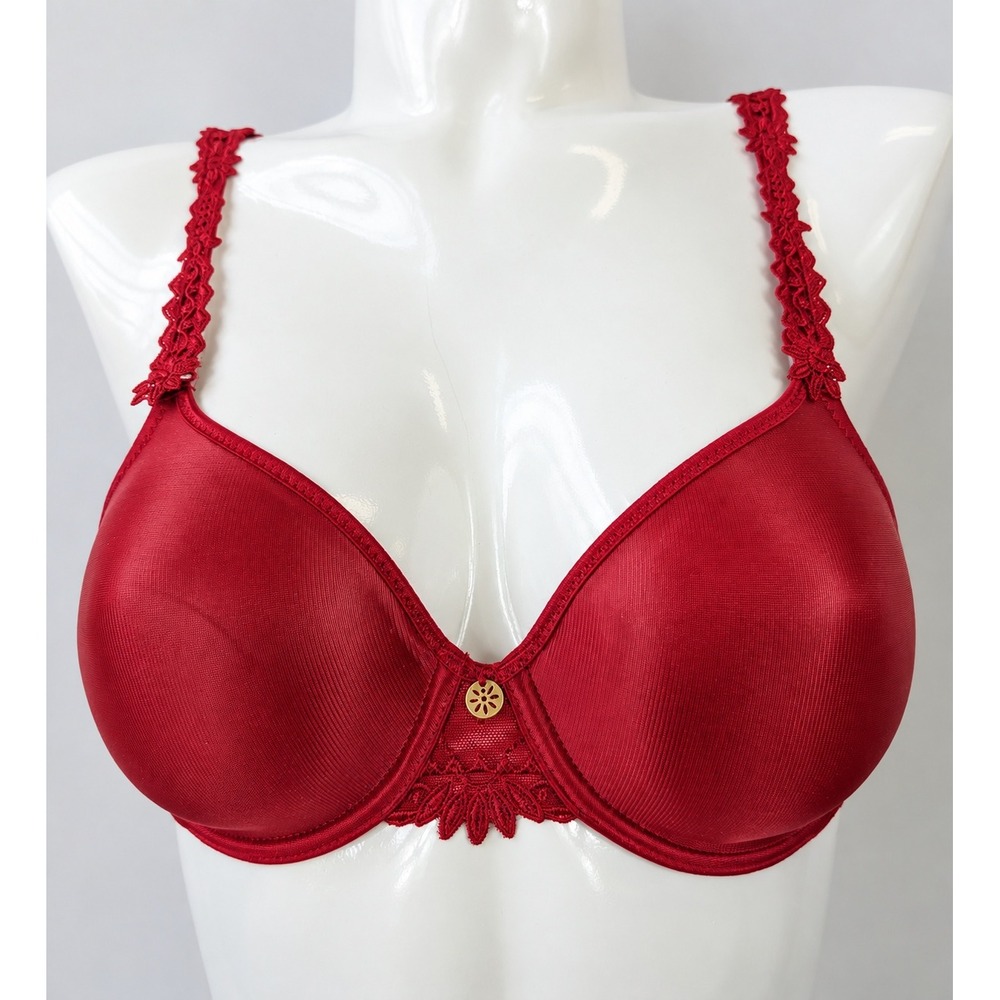 Chantelle Underwire Red 3492 Full Cup Bra  34B Lace Trim Adjustable Straps
